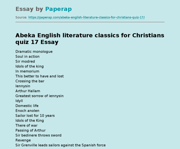 Abeka english literature test 1