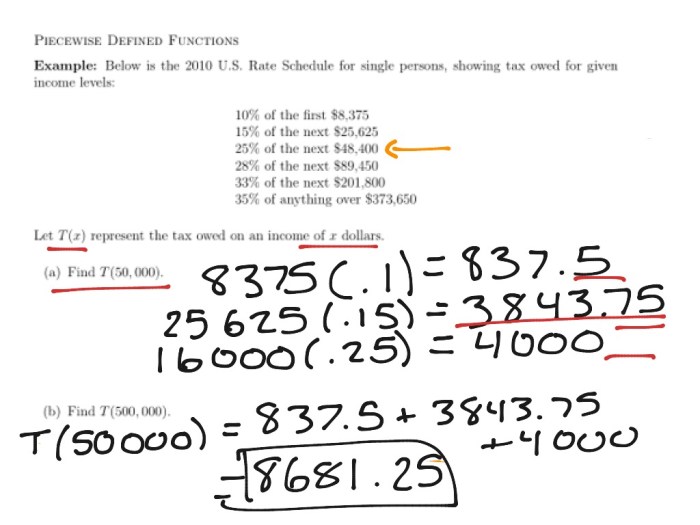 Math income tax brackets answer key